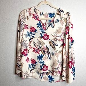 Lush Nordstrom Flowy Feminine Long Sleeve Criss Cross Floral Top Sz XS